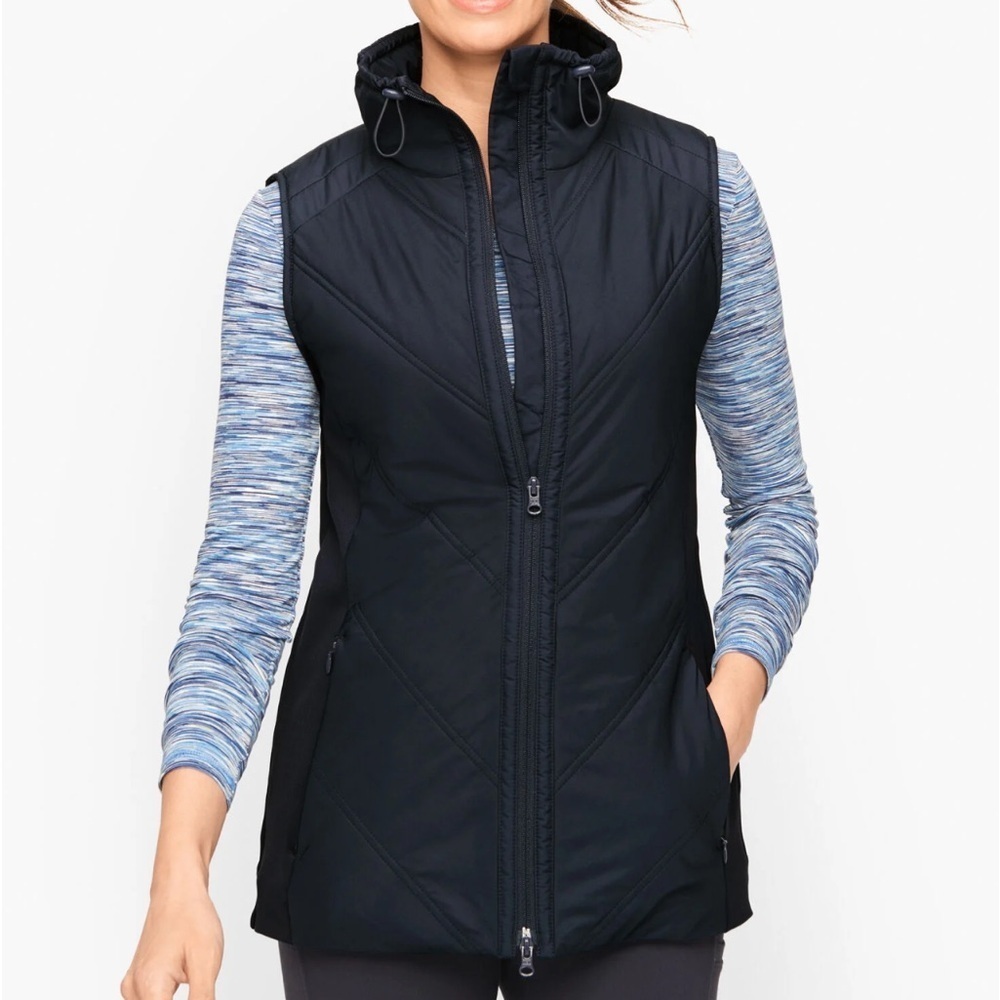 T by Talbots Navy Chevron Quilted Vest